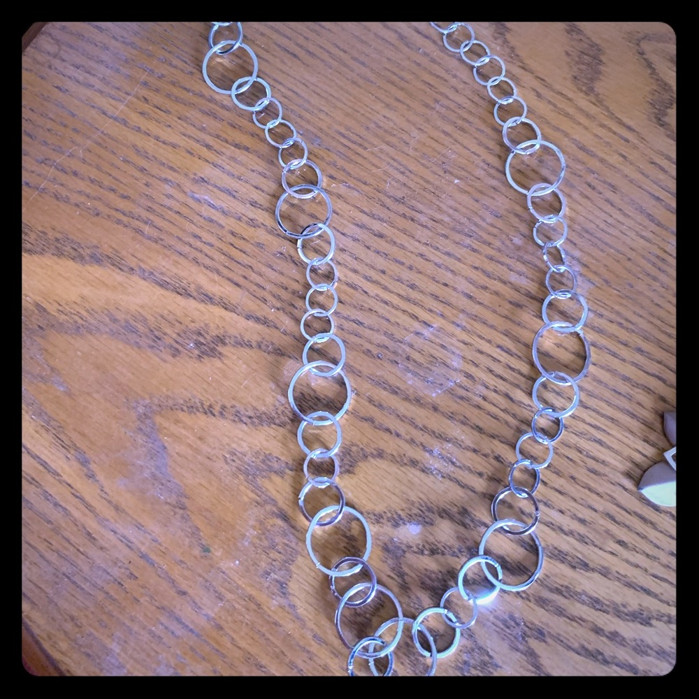 Long silver chain hoop necklace
